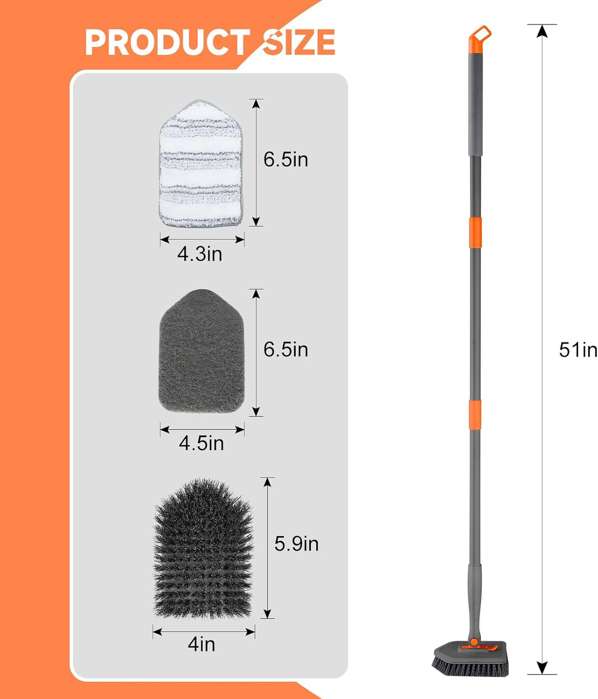 Shower Scrubber with Long Handle, 3 in 1 Tile Tub Scrubber Brush with 3 Detachable Cleaning Heads Adjustable Handle Shower Cleaner Brush for Bathroom, Kitchen, Toilet, Wall, Sink, Blue White