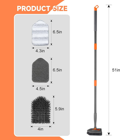 Shower Scrubber with Long Handle, 3 in 1 Tile Tub Scrubber Brush with 3 Detachable Cleaning Heads Adjustable Handle Shower Cleaner Brush for Bathroom, Kitchen, Toilet, Wall, Sink, Blue White