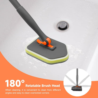 Shower Scrubber with Long Handle, 3 in 1 Tile Tub Scrubber Brush with 3 Detachable Cleaning Heads Adjustable Handle Shower Cleaner Brush for Bathroom, Kitchen, Toilet, Wall, Sink, Blue White