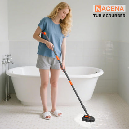 Shower Scrubber with Long Handle, 3 in 1 Tile Tub Scrubber Brush with 3 Detachable Cleaning Heads Adjustable Handle Shower Cleaner Brush for Bathroom, Kitchen, Toilet, Wall, Sink, Blue White
