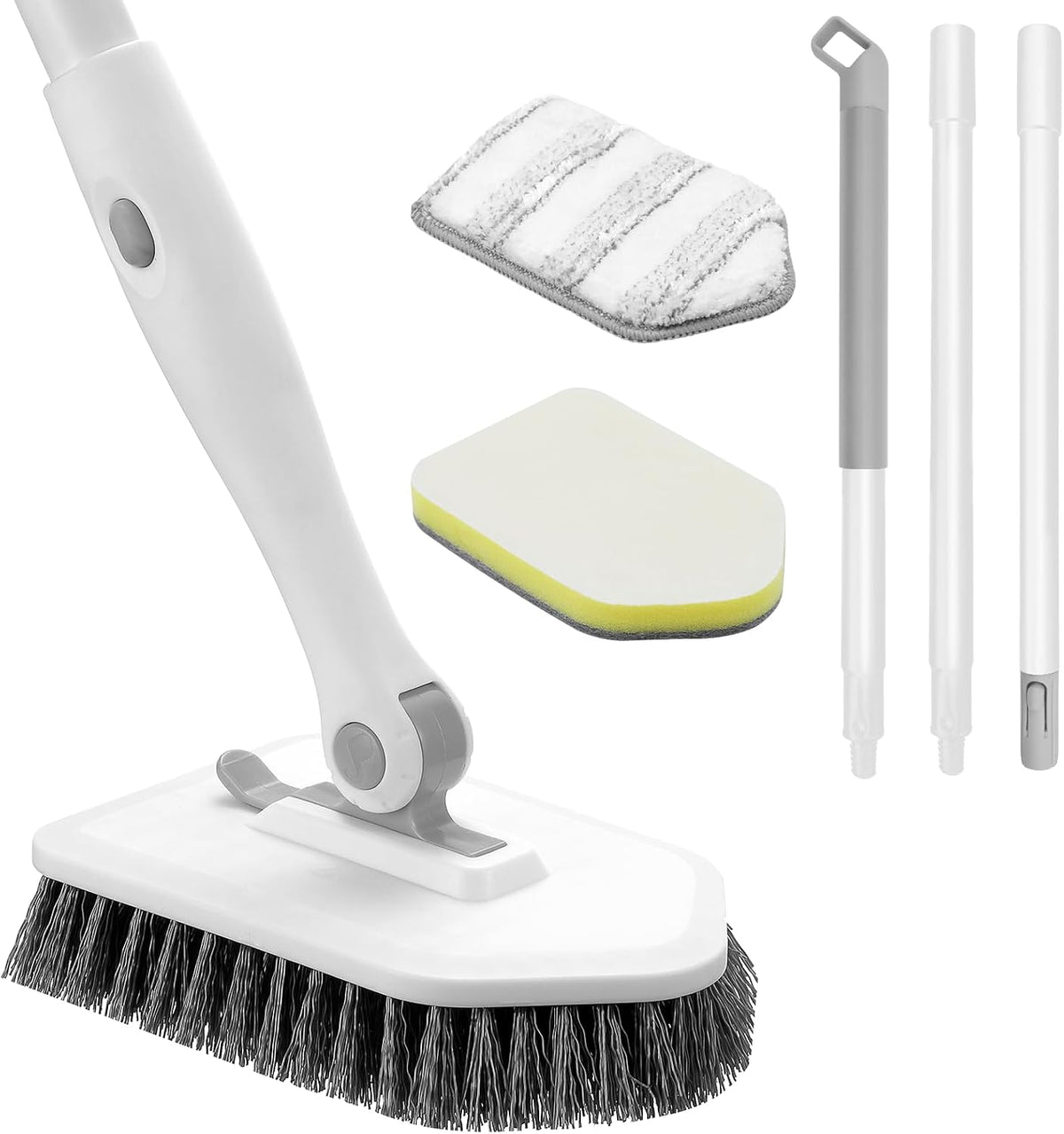 Shower Scrubber with Long Handle, 3 in 1 Tile Tub Scrubber Brush with 3 Detachable Cleaning Heads Adjustable Handle Shower Cleaner Brush for Bathroom, Kitchen, Toilet, Wall, Sink, Blue White