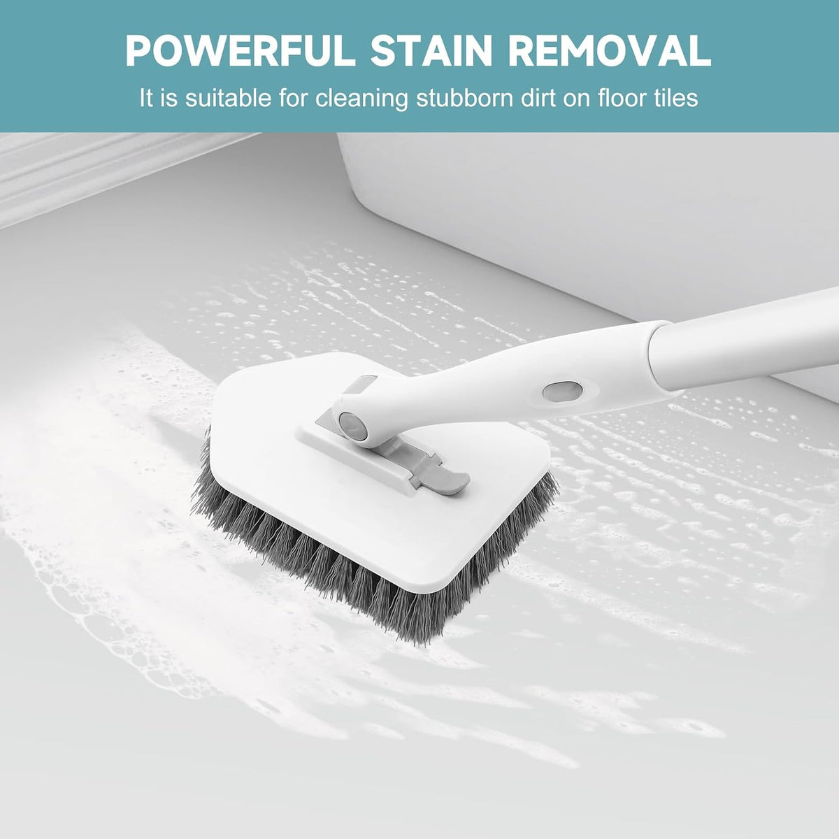 Shower Scrubber with Long Handle, 3 in 1 Tile Tub Scrubber Brush with 3 Detachable Cleaning Heads Adjustable Handle Shower Cleaner Brush for Bathroom, Kitchen, Toilet, Wall, Sink, Blue White