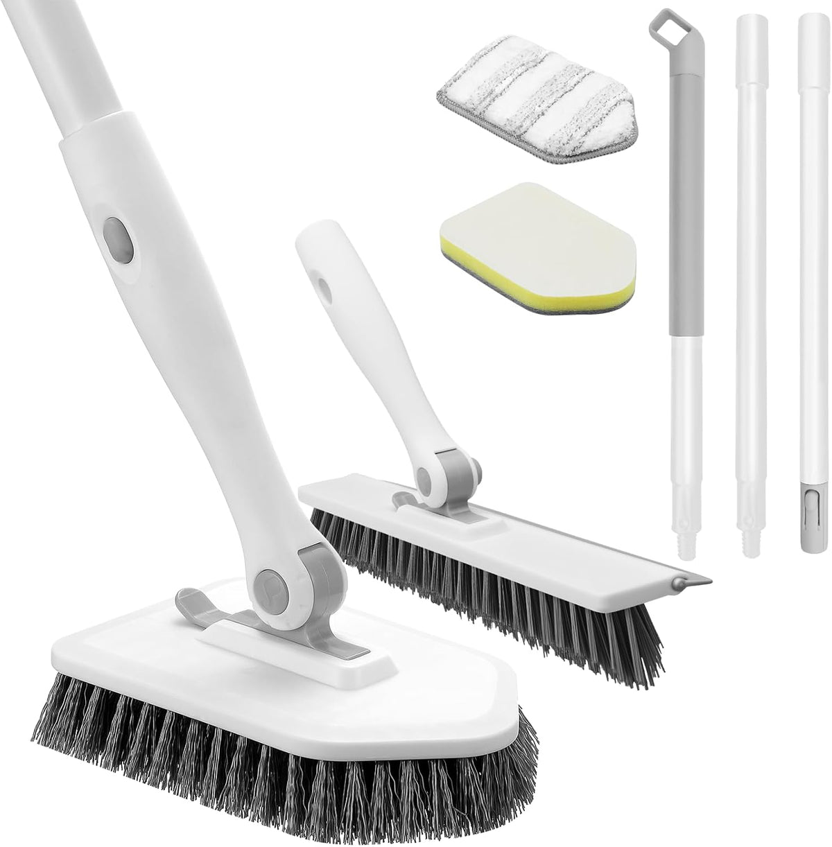 Shower Scrubber with Long Handle, 3 in 1 Tile Tub Scrubber Brush with 3 Detachable Cleaning Heads Adjustable Handle Shower Cleaner Brush for Bathroom, Kitchen, Toilet, Wall, Sink, Blue White