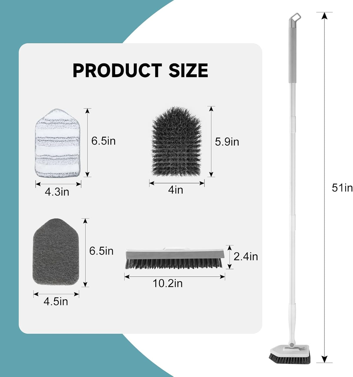 Shower Scrubber with Long Handle, 3 in 1 Tile Tub Scrubber Brush with 3 Detachable Cleaning Heads Adjustable Handle Shower Cleaner Brush for Bathroom, Kitchen, Toilet, Wall, Sink, Blue White