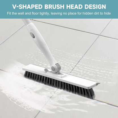 Shower Scrubber with Long Handle, 3 in 1 Tile Tub Scrubber Brush with 3 Detachable Cleaning Heads Adjustable Handle Shower Cleaner Brush for Bathroom, Kitchen, Toilet, Wall, Sink, Blue White