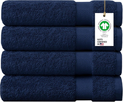 100% Organic Cotton Towels 650 GSM Plush Feather Touch Quick Dry Bath Towel, Pack of 4 GOTS Certified, Oeko-Tex Green Certified, Organic Cotton Bath Towel, 30"X58"