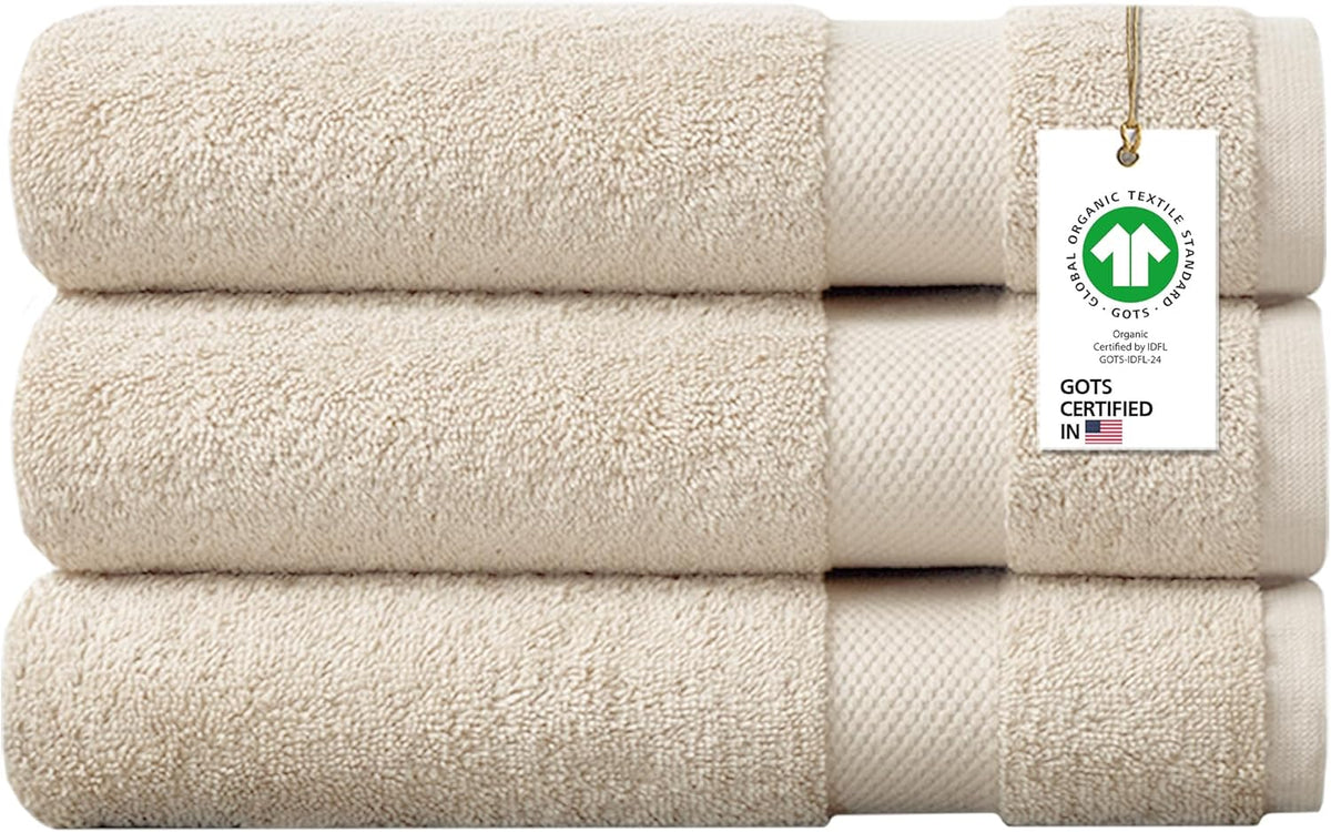 100% Organic Cotton Towels 650 GSM Plush Feather Touch Quick Dry Bath Towel, Pack of 4 GOTS Certified, Oeko-Tex Green Certified, Organic Cotton Bath Towel, 30"X58"