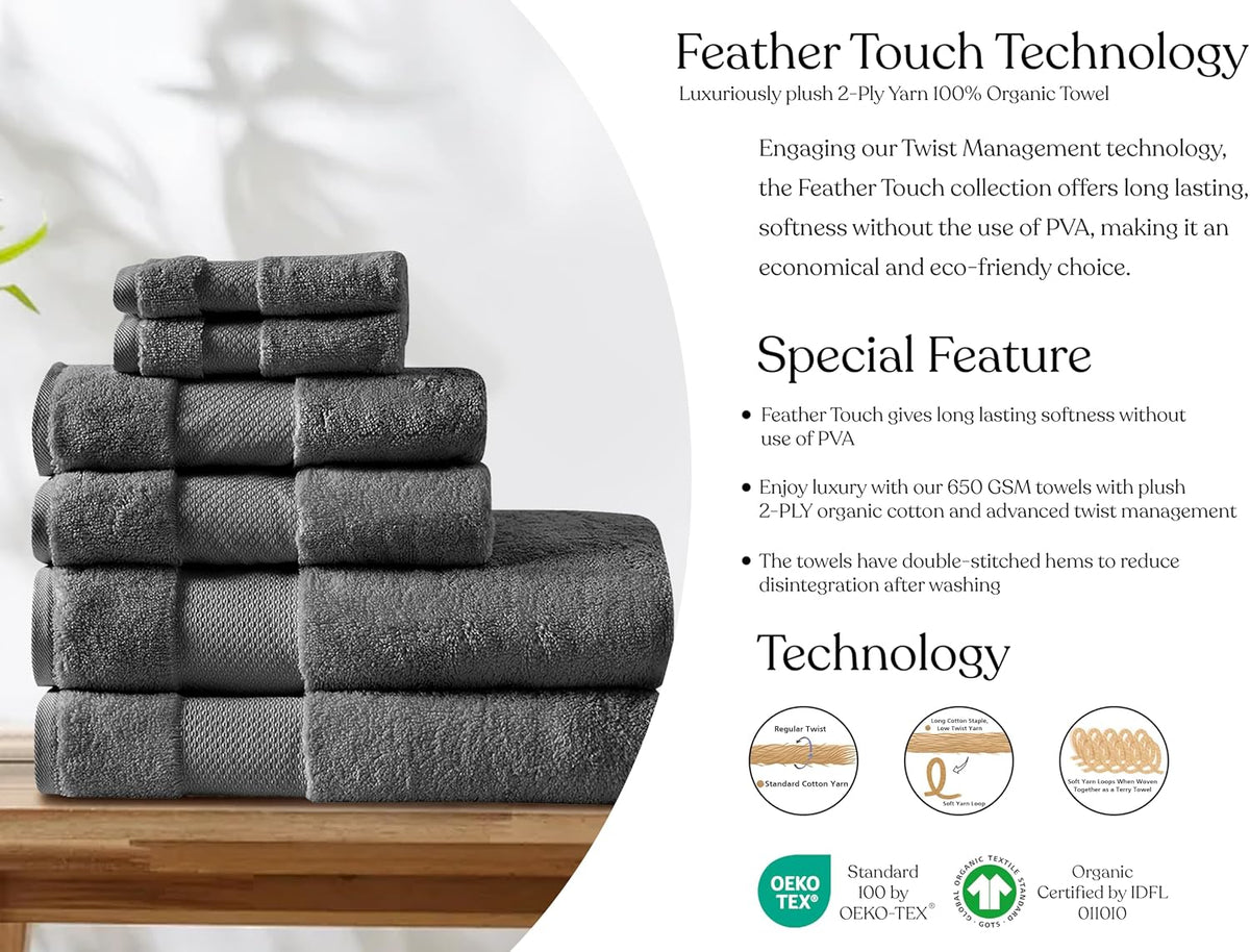 100% Organic Cotton Towels 650 GSM Plush Feather Touch Quick Dry Bath Towel, Pack of 4 GOTS Certified, Oeko-Tex Green Certified, Organic Cotton Bath Towel, 30"X58"