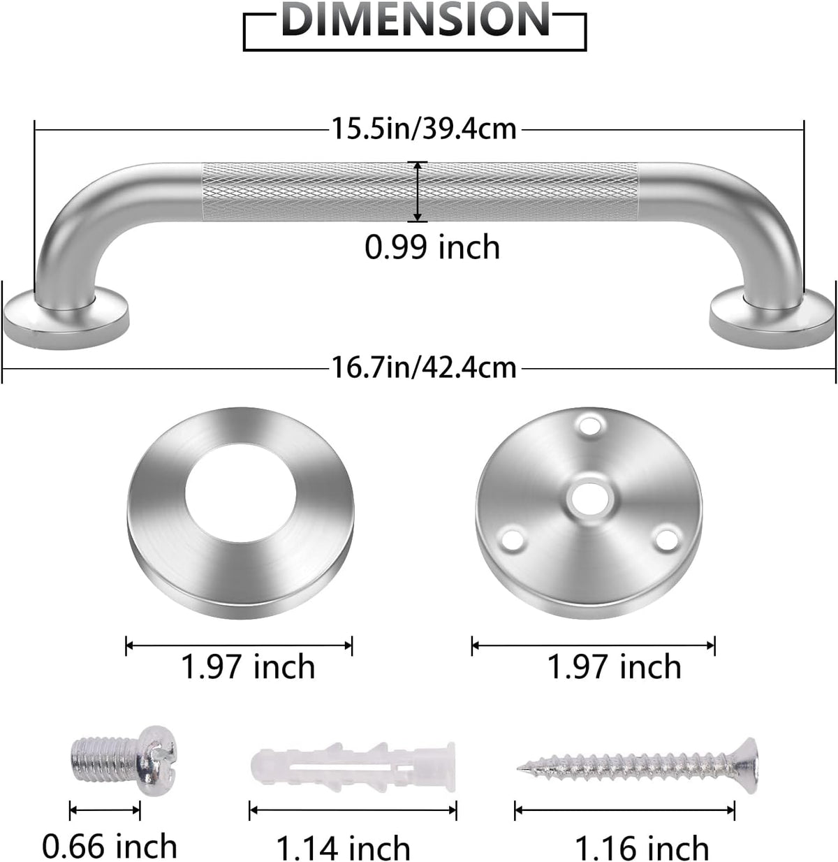 Grab Bars for Shower, 2 Pack 16 in Anti Slip Safety Bath Handle for Senior | Stainless Steel Shower Grab Bars, Handicap Elderly Bathtub and Toilet Bathroom Assist,Safety Grab Bars with Concealed Screws