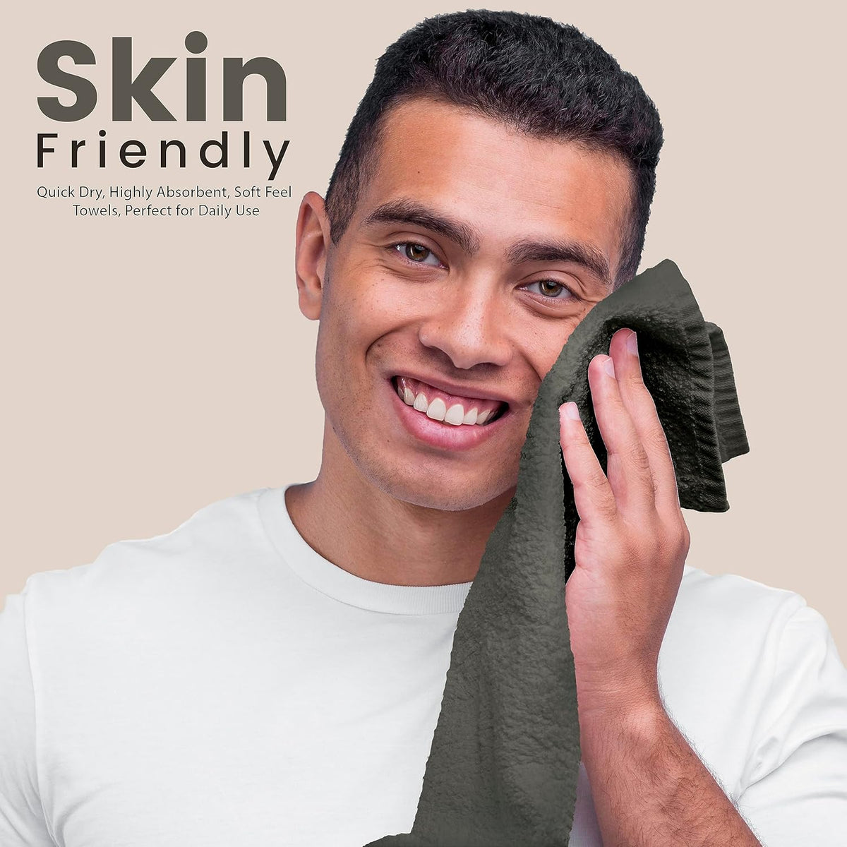 Towel and Linen Mart 100% Cotton 6 Pack Bath Towel Set, Quick Dry, Super Absorbent, Light Weight, Soft, (27 x 54 Pack of 6) Beige, White, Grey, Sky Blue, SAGE Green, Navy