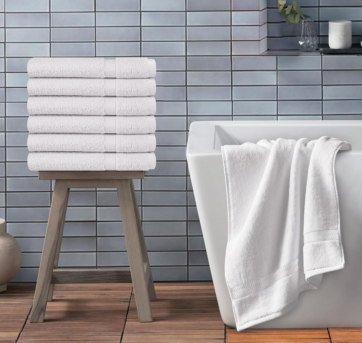 Towel and Linen Mart 100% Cotton 6 Pack Bath Towel Set, Quick Dry, Super Absorbent, Light Weight, Soft, (27 x 54 Pack of 6) Beige, White, Grey, Sky Blue, SAGE Green, Navy