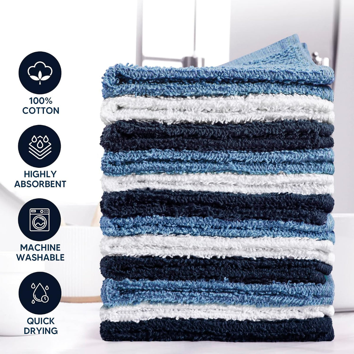 Towel and Linen Mart 100% Cotton 6 Pack Bath Towel Set, Quick Dry, Super Absorbent, Light Weight, Soft, (27 x 54 Pack of 6) Beige, White, Grey, Sky Blue, SAGE Green, Navy