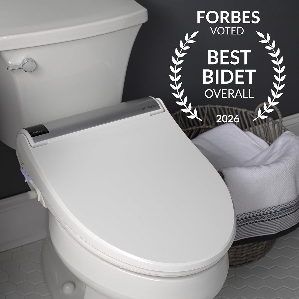 BB2000 Bliss Electric Bidet Toilet Seat, Warm Water with Air Dryer, Heated Seat with Sensor and Slow Close Lid, Night Light, Remote Control, Elongated, White