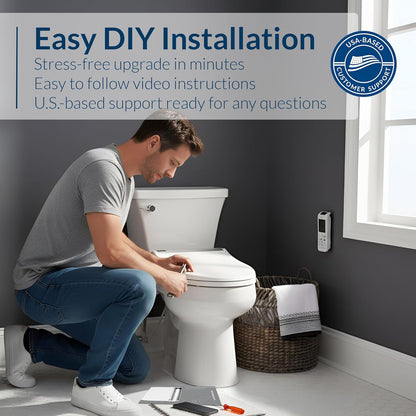 BB2000 Bliss Electric Bidet Toilet Seat, Warm Water with Air Dryer, Heated Seat with Sensor and Slow Close Lid, Night Light, Remote Control, Elongated, White