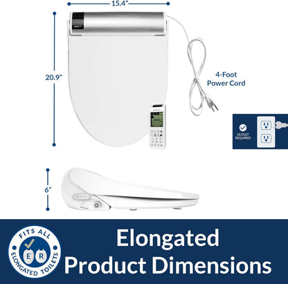 BB2000 Bliss Electric Bidet Toilet Seat, Warm Water with Air Dryer, Heated Seat with Sensor and Slow Close Lid, Night Light, Remote Control, Elongated, White