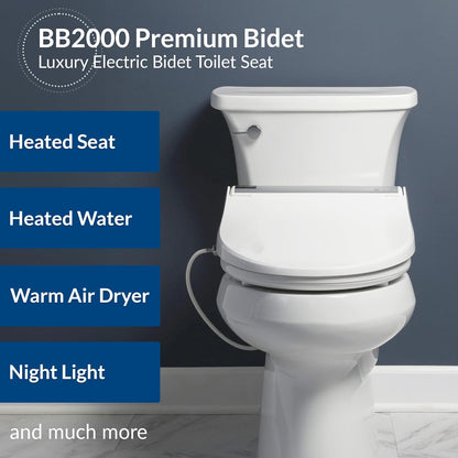 BB2000 Bliss Electric Bidet Toilet Seat, Warm Water with Air Dryer, Heated Seat with Sensor and Slow Close Lid, Night Light, Remote Control, Elongated, White