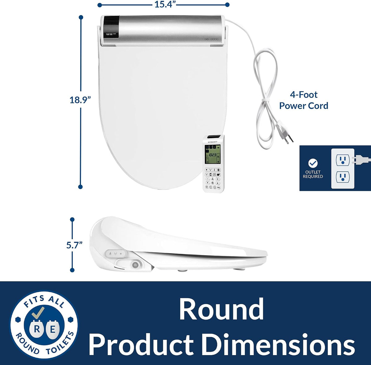 BB2000 Bliss Electric Bidet Toilet Seat, Warm Water with Air Dryer, Heated Seat with Sensor and Slow Close Lid, Night Light, Remote Control, Elongated, White
