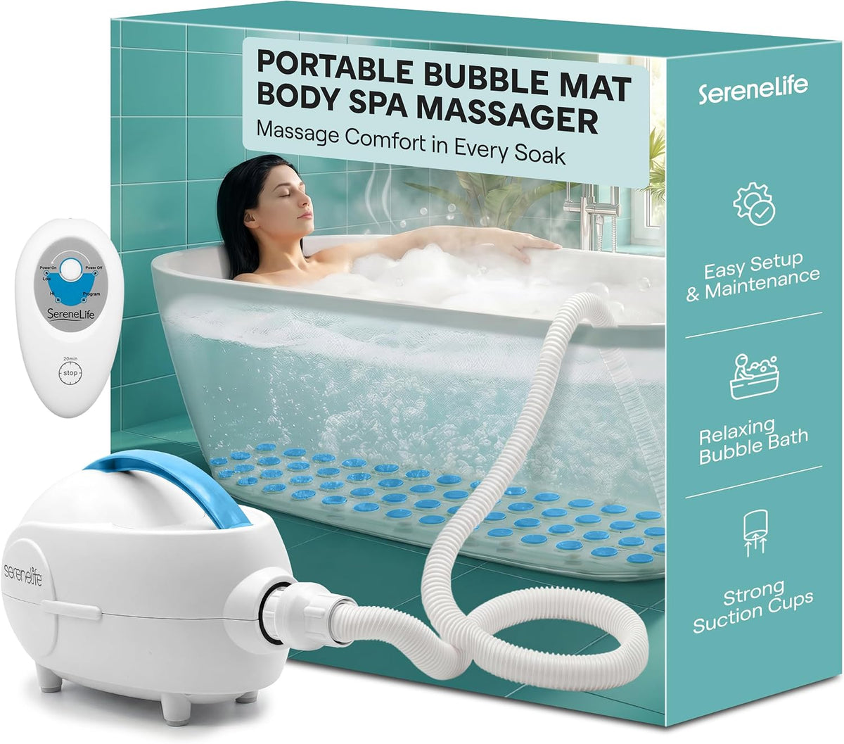 Bubble Bath Mat, Bathtub Mat with Air Massage and Remote Control, Waterproof, Non-Slip, Adjustable Bubble Intensity, Aroma Diffuser, 47x14.2 Inch Full Body Spa Massager
