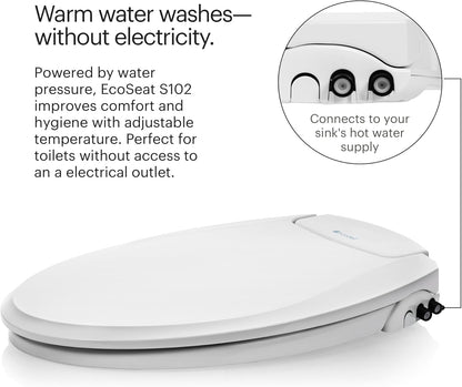Bidet Toilet Seat Non-Electric Swash Ecoseat, Fits Elongated Toilets, White - Dual Nozzle System, Ambient Water Temperature - Bidet with Easy Installation