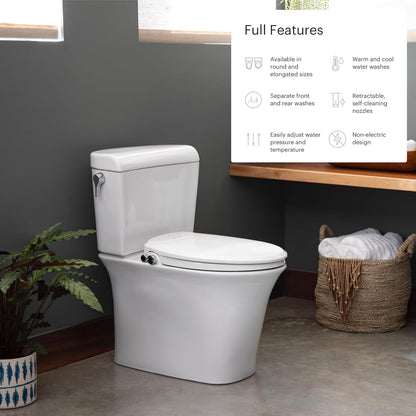 Bidet Toilet Seat Non-Electric Swash Ecoseat, Fits Elongated Toilets, White - Dual Nozzle System, Ambient Water Temperature - Bidet with Easy Installation
