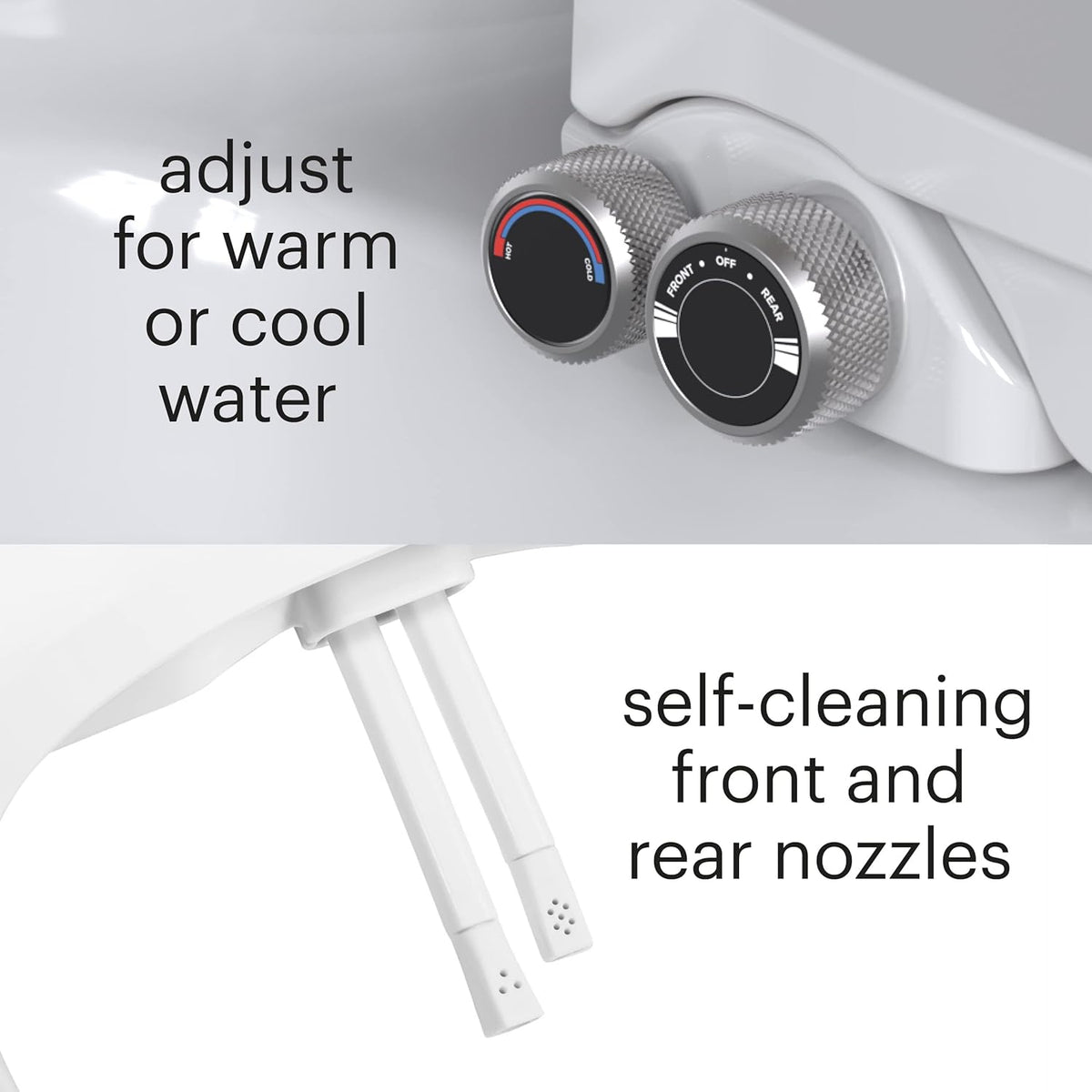 Bidet Toilet Seat Non-Electric Swash Ecoseat, Fits Elongated Toilets, White - Dual Nozzle System, Ambient Water Temperature - Bidet with Easy Installation