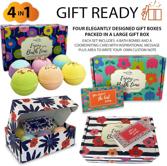 Bath Bombs for Women Gift Set, 24 Natural & Organic Bath Bombs for Girls | BathBombs w/Essential Oils & Moisturizing Shea Butter, Spa Birthday Gift, Selfcare Gifts, Women, Teen Girls, Bridesmaid Gift