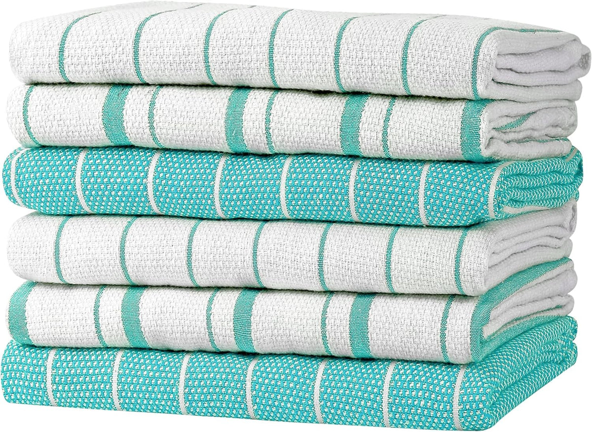 Classic Dish Towels - 15 Pack - 14" by 25" - 100% Cotton Kitchen Towels - Reusable Bulk Cleaning Cloths - Blue Hand Towels - Super Absorbent - Machine Washable
