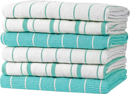 Classic Dish Towels - 15 Pack - 14" by 25" - 100% Cotton Kitchen Towels - Reusable Bulk Cleaning Cloths - Blue Hand Towels - Super Absorbent - Machine Washable