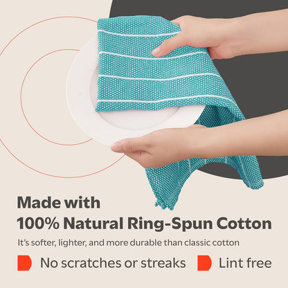 Classic Dish Towels - 15 Pack - 14" by 25" - 100% Cotton Kitchen Towels - Reusable Bulk Cleaning Cloths - Blue Hand Towels - Super Absorbent - Machine Washable