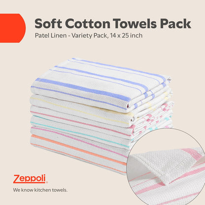 Classic Dish Towels - 15 Pack - 14" by 25" - 100% Cotton Kitchen Towels - Reusable Bulk Cleaning Cloths - Blue Hand Towels - Super Absorbent - Machine Washable