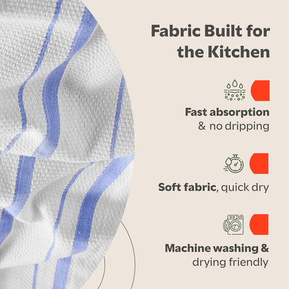 Classic Dish Towels - 15 Pack - 14" by 25" - 100% Cotton Kitchen Towels - Reusable Bulk Cleaning Cloths - Blue Hand Towels - Super Absorbent - Machine Washable