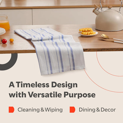Classic Dish Towels - 15 Pack - 14" by 25" - 100% Cotton Kitchen Towels - Reusable Bulk Cleaning Cloths - Blue Hand Towels - Super Absorbent - Machine Washable