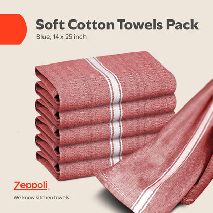 Classic Dish Towels - 15 Pack - 14" by 25" - 100% Cotton Kitchen Towels - Reusable Bulk Cleaning Cloths - Blue Hand Towels - Super Absorbent - Machine Washable
