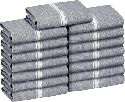 Classic Dish Towels - 15 Pack - 14" by 25" - 100% Cotton Kitchen Towels - Reusable Bulk Cleaning Cloths - Blue Hand Towels - Super Absorbent - Machine Washable