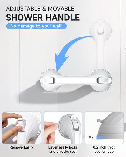 2 Pack Shower Grab Bar for Shower and Bathtubs, No Drilling, White