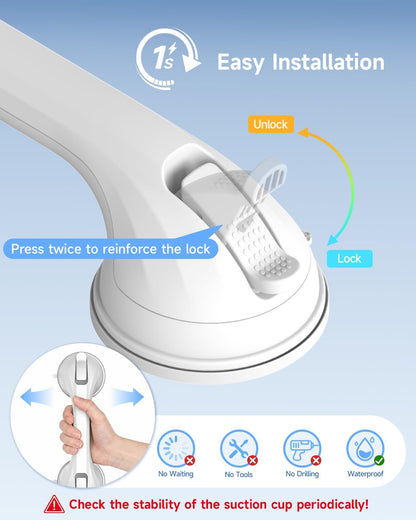 2 Pack Shower Grab Bar for Shower and Bathtubs, No Drilling, White