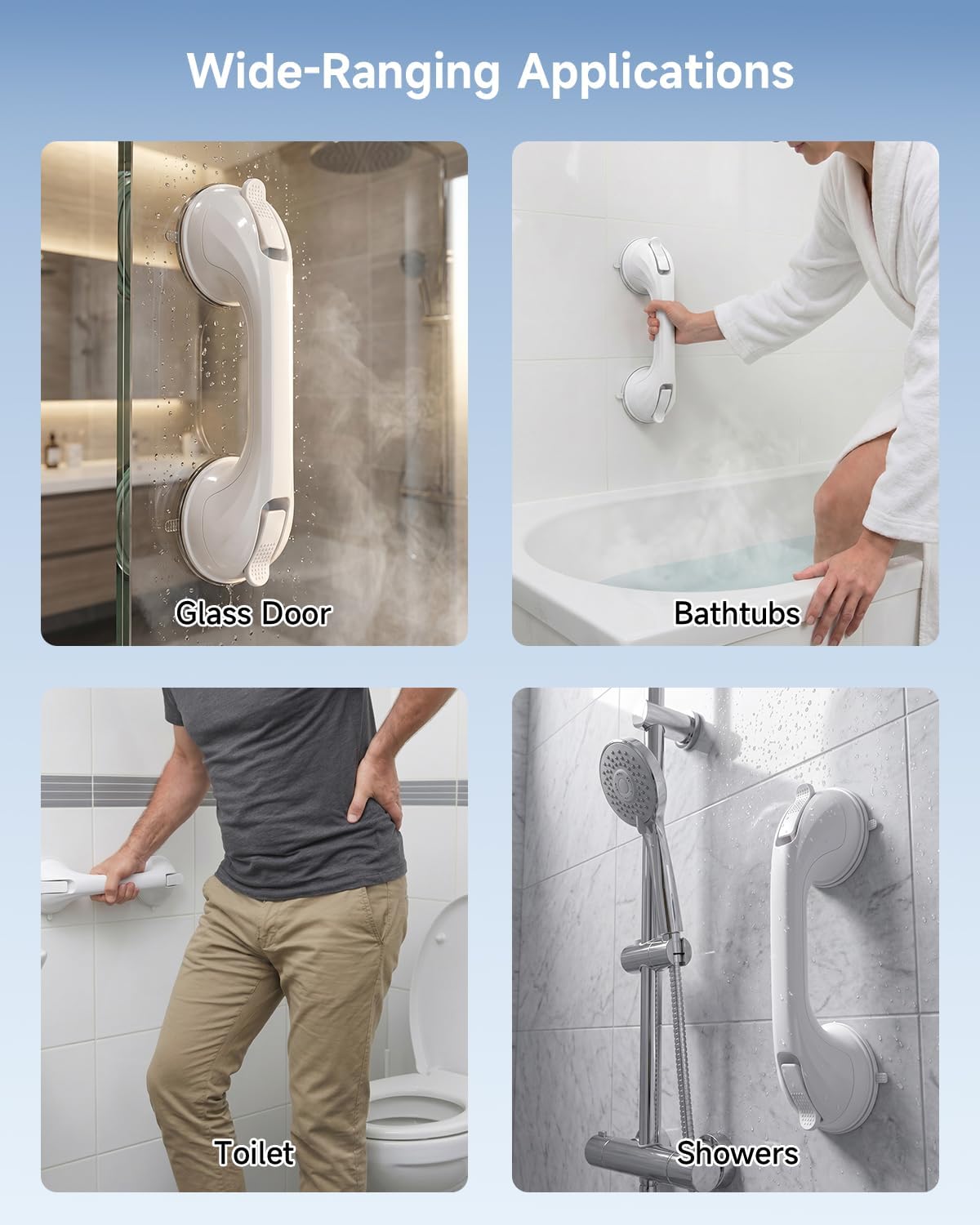 2 Pack Shower Grab Bar for Shower and Bathtubs, No Drilling, White