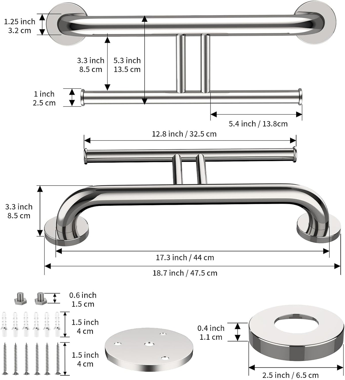 Brushed Nickel Handicap Grab Bar with Toilet Paper Roll Holder | 2-in-1 Safety Bar 17 Inch, Stainless Steel, Bathroom Toilet Grab Bar for Senior Elderly, Balance Support Handle, Wall Mounted