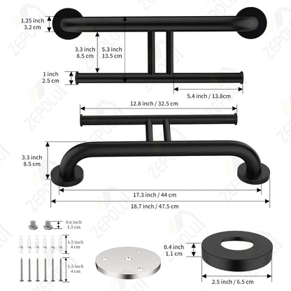 Brushed Nickel Handicap Grab Bar with Toilet Paper Roll Holder | 2-in-1 Safety Bar 17 Inch, Stainless Steel, Bathroom Toilet Grab Bar for Senior Elderly, Balance Support Handle, Wall Mounted