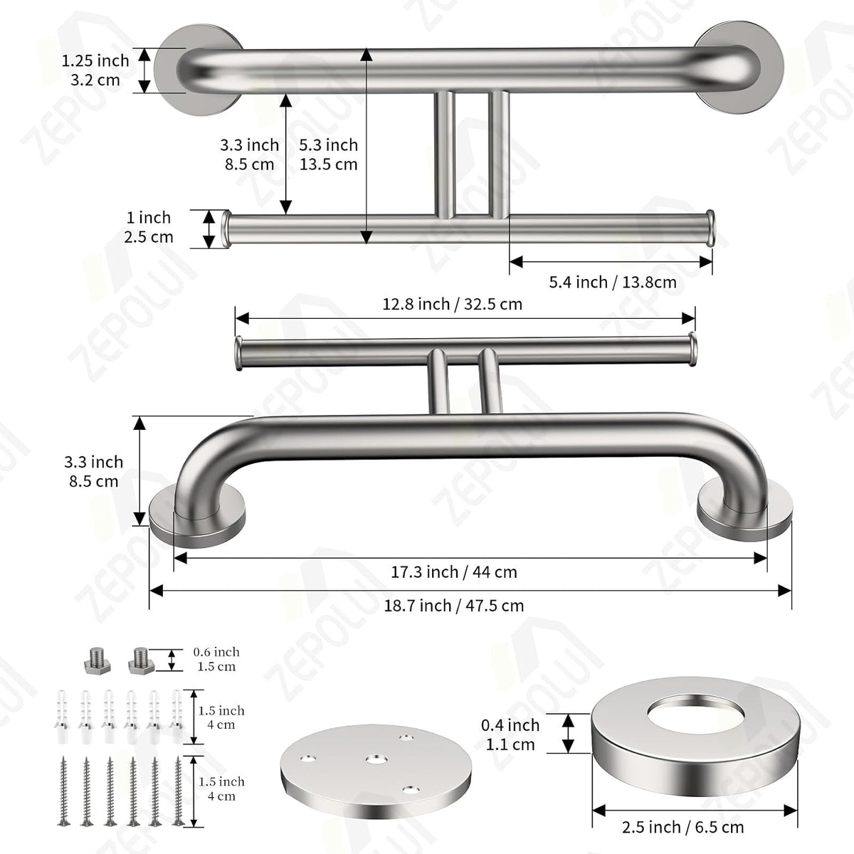 Brushed Nickel Handicap Grab Bar with Toilet Paper Roll Holder | 2-in-1 Safety Bar 17 Inch, Stainless Steel, Bathroom Toilet Grab Bar for Senior Elderly, Balance Support Handle, Wall Mounted