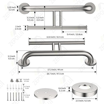 Brushed Nickel Handicap Grab Bar with Toilet Paper Roll Holder | 2-in-1 Safety Bar 17 Inch, Stainless Steel, Bathroom Toilet Grab Bar for Senior Elderly, Balance Support Handle, Wall Mounted