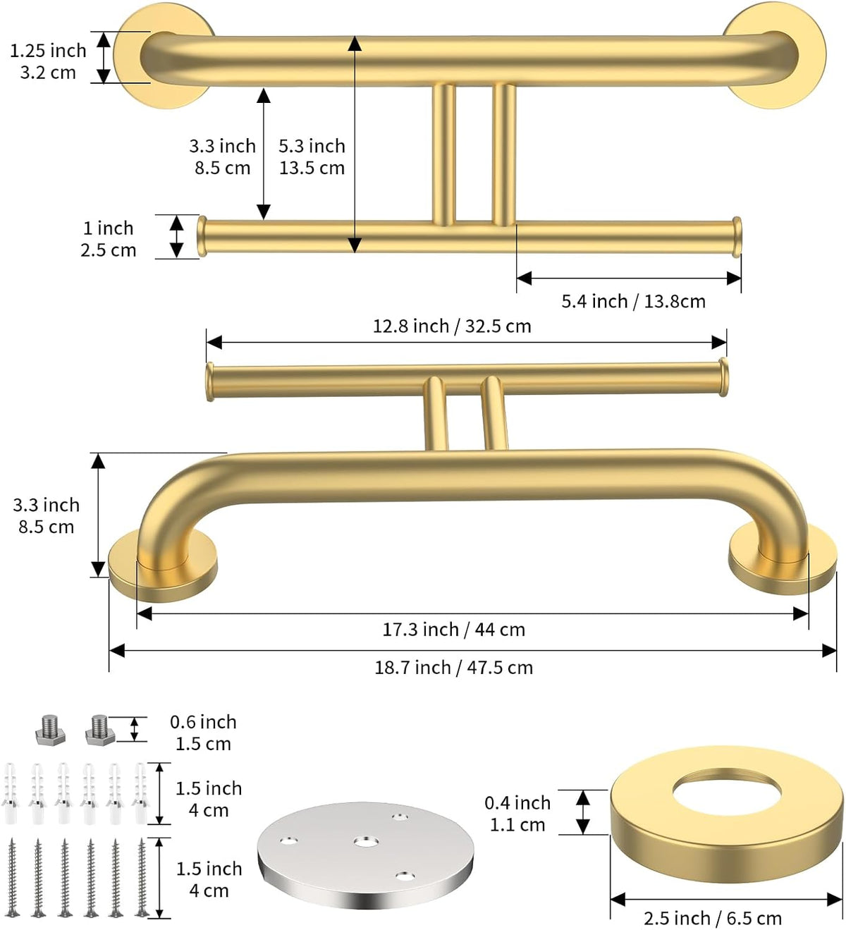 Brushed Nickel Handicap Grab Bar with Toilet Paper Roll Holder | 2-in-1 Safety Bar 17 Inch, Stainless Steel, Bathroom Toilet Grab Bar for Senior Elderly, Balance Support Handle, Wall Mounted