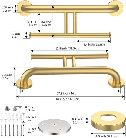 Brushed Nickel Handicap Grab Bar with Toilet Paper Roll Holder | 2-in-1 Safety Bar 17 Inch, Stainless Steel, Bathroom Toilet Grab Bar for Senior Elderly, Balance Support Handle, Wall Mounted