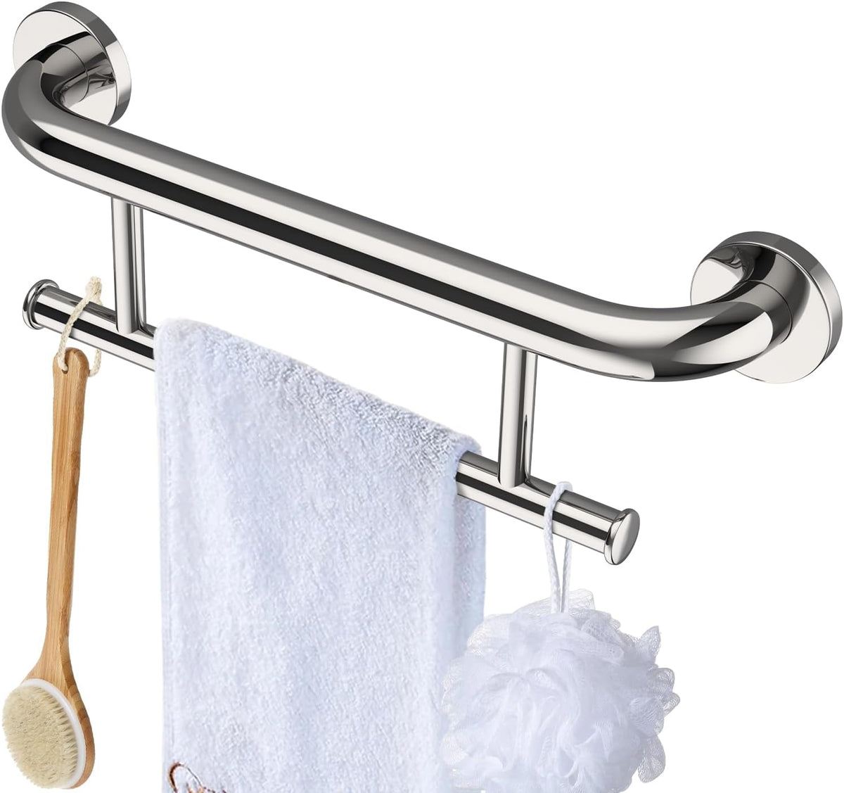 Brushed Nickel Handicap Grab Bar with Toilet Paper Roll Holder | 2-in-1 Safety Bar 17 Inch, Stainless Steel, Bathroom Toilet Grab Bar for Senior Elderly, Balance Support Handle, Wall Mounted