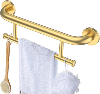 Brushed Nickel Handicap Grab Bar with Toilet Paper Roll Holder | 2-in-1 Safety Bar 17 Inch, Stainless Steel, Bathroom Toilet Grab Bar for Senior Elderly, Balance Support Handle, Wall Mounted