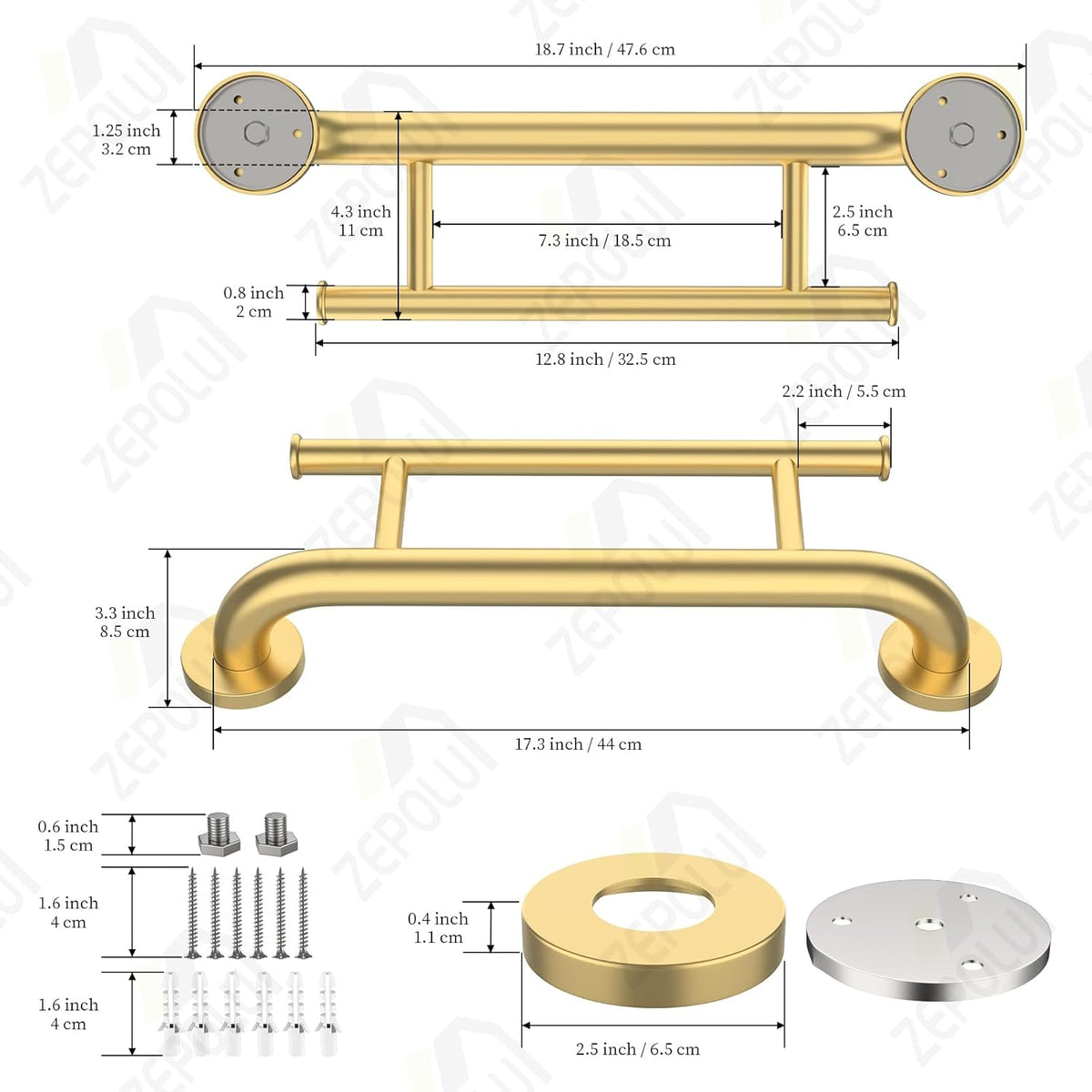 Brushed Nickel Handicap Grab Bar with Toilet Paper Roll Holder | 2-in-1 Safety Bar 17 Inch, Stainless Steel, Bathroom Toilet Grab Bar for Senior Elderly, Balance Support Handle, Wall Mounted
