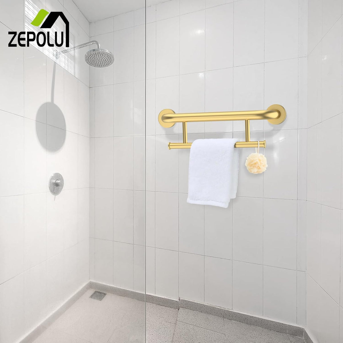 Brushed Nickel Handicap Grab Bar with Toilet Paper Roll Holder | 2-in-1 Safety Bar 17 Inch, Stainless Steel, Bathroom Toilet Grab Bar for Senior Elderly, Balance Support Handle, Wall Mounted
