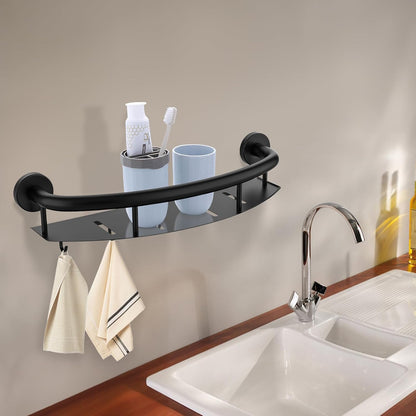 Brushed Nickel Handicap Grab Bar with Toilet Paper Roll Holder | 2-in-1 Safety Bar 17 Inch, Stainless Steel, Bathroom Toilet Grab Bar for Senior Elderly, Balance Support Handle, Wall Mounted