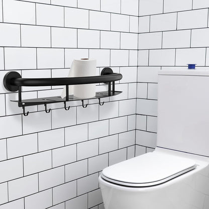 Brushed Nickel Handicap Grab Bar with Toilet Paper Roll Holder | 2-in-1 Safety Bar 17 Inch, Stainless Steel, Bathroom Toilet Grab Bar for Senior Elderly, Balance Support Handle, Wall Mounted