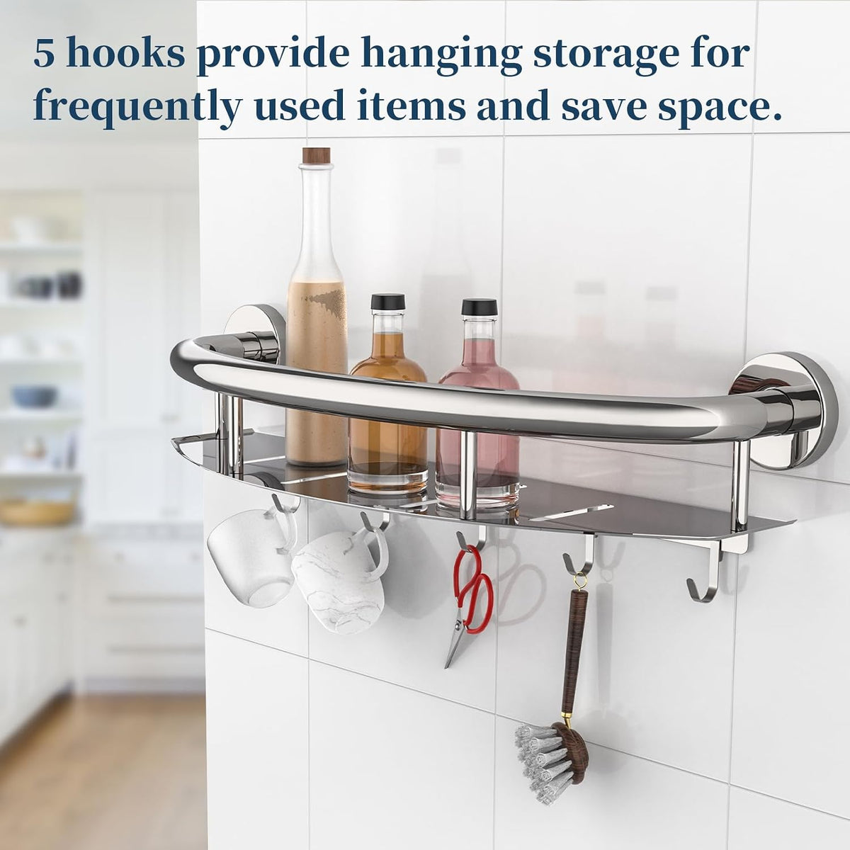 Brushed Nickel Handicap Grab Bar with Toilet Paper Roll Holder | 2-in-1 Safety Bar 17 Inch, Stainless Steel, Bathroom Toilet Grab Bar for Senior Elderly, Balance Support Handle, Wall Mounted